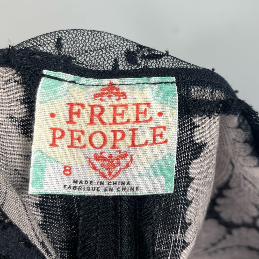 Free People Peacock Shift Mini Dress 8 Linen Lace Ruffle Embroidered Boho Floral - Picture 6 of 16
